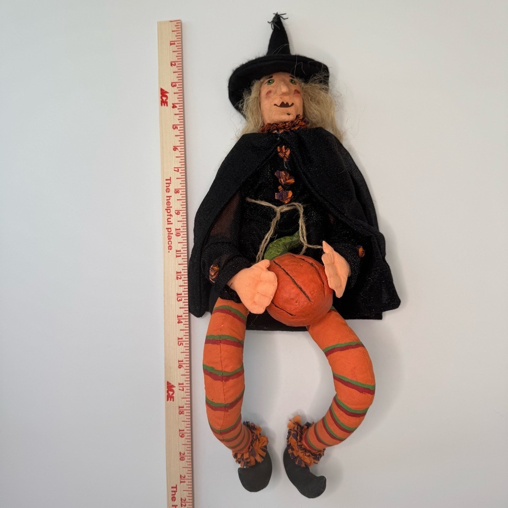 Set of 2 Vintage Halloween Witches Hand Painted Decorative Folk Art Black Orange - Picture 8 of 16